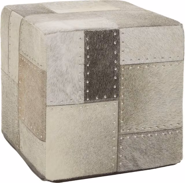 Orsina Safira Grey Leather Pouffe with Metal Base
