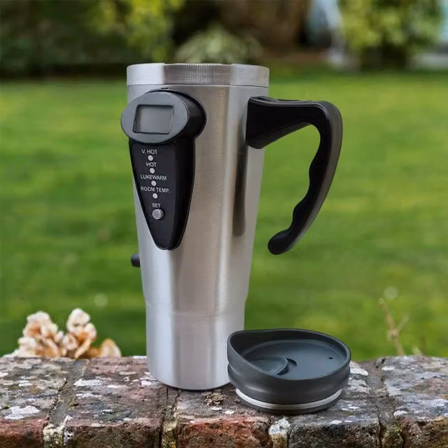 Menkind InGenious Heated Travel Mug in Silver Stainless Steel