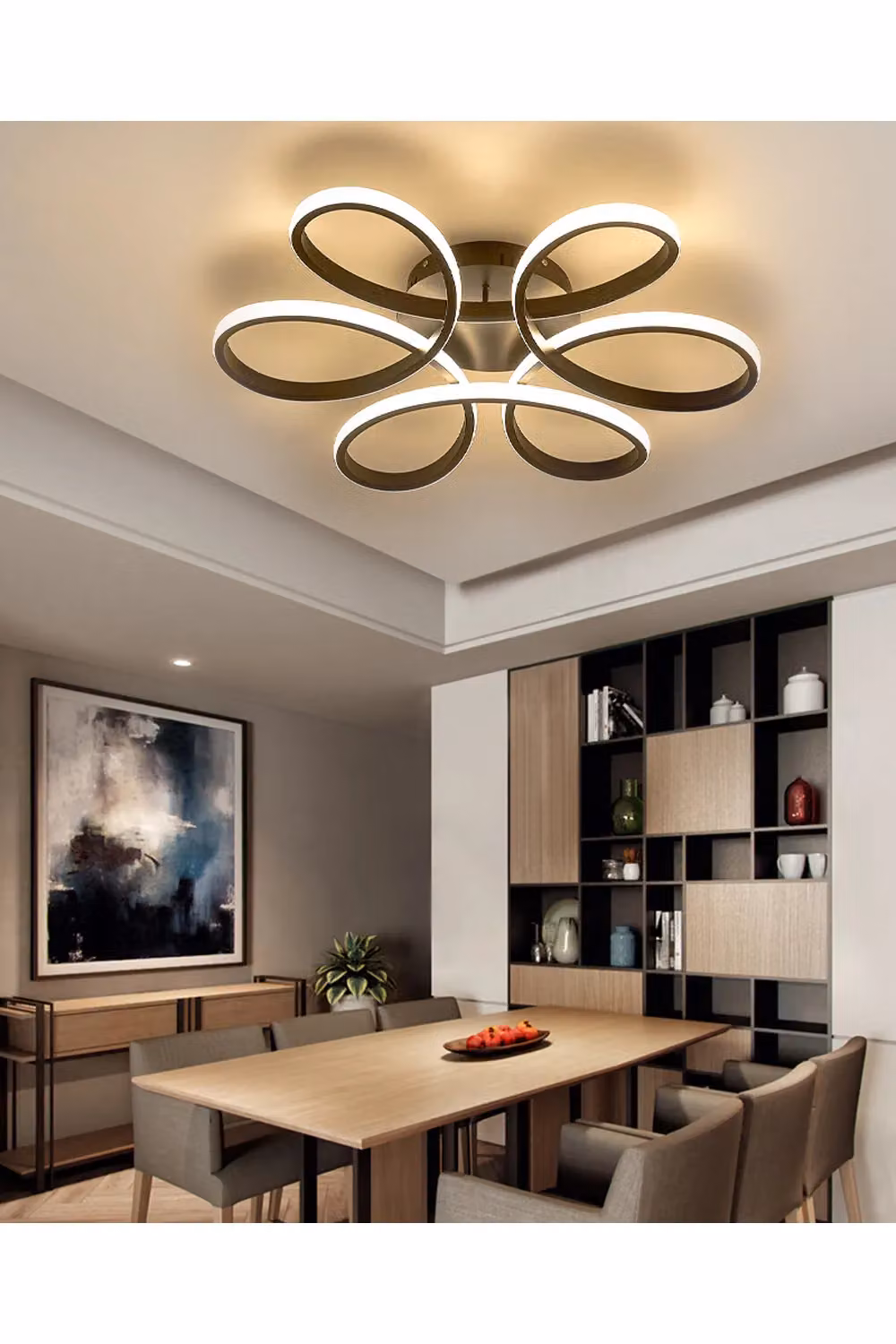 Living and Home Modern Artistic Circular Rings LED Flush Mount Ceiling Light in Black – 4