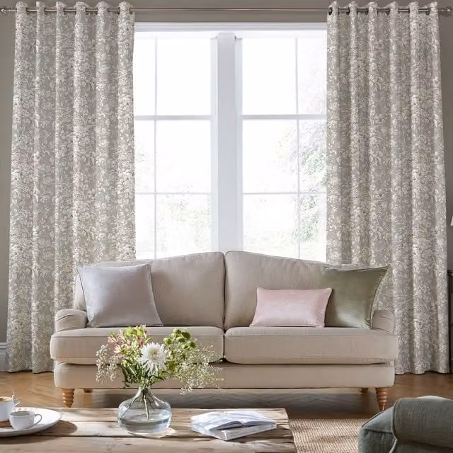 Laura Ashley Heledd Blooms Made to Measure Blackout Floral Eyelet Curtain Panel in Grey