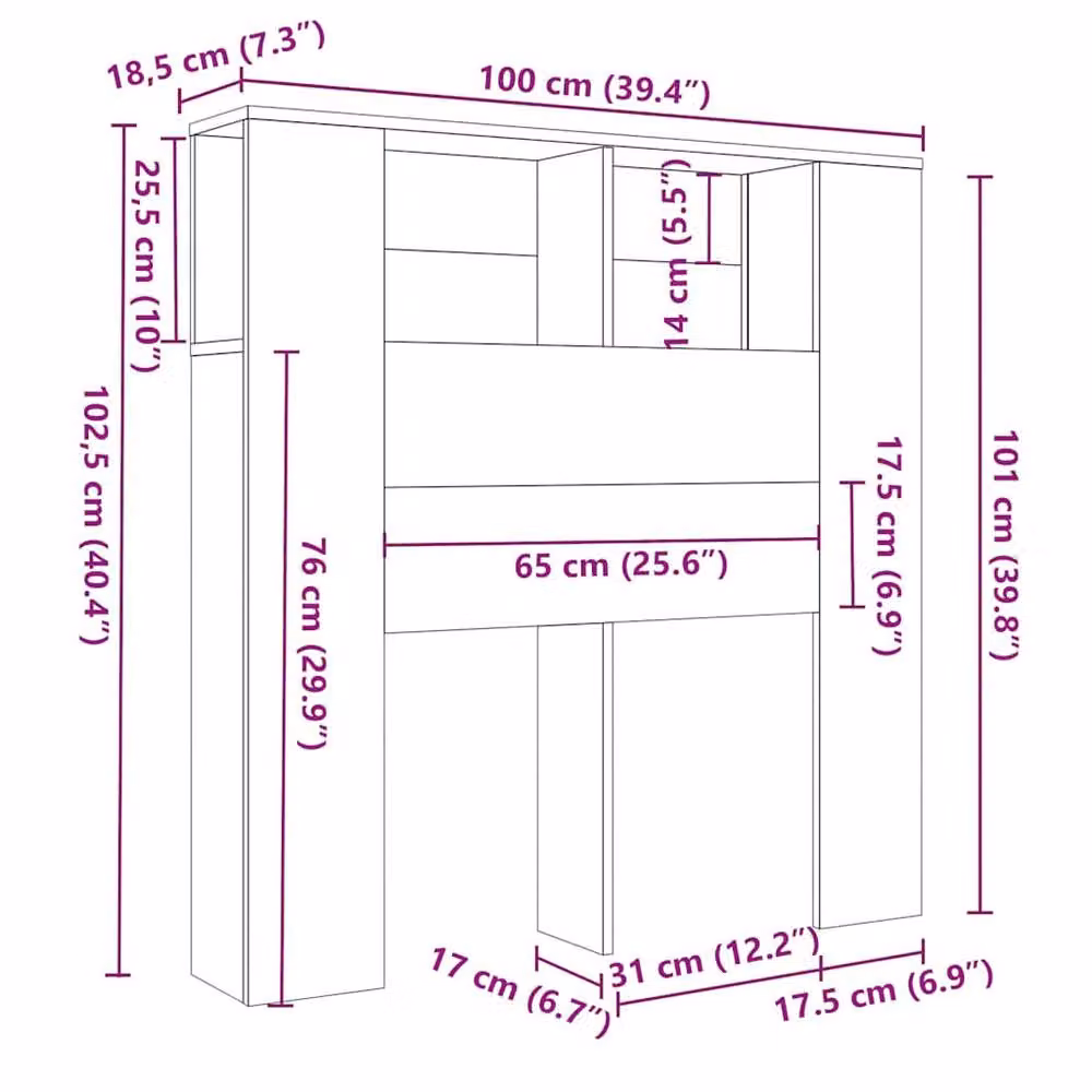Berkfield Home Modern Headboard Cabinet in Concrete Grey with Integrated Bedside Shelf, W: 100 cm, D: 18.5 cm, H: 104.5 cm – 3