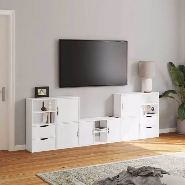 Berkfield Home ODDA 5 Piece White Solid Wood Pine TV Unit with Storage