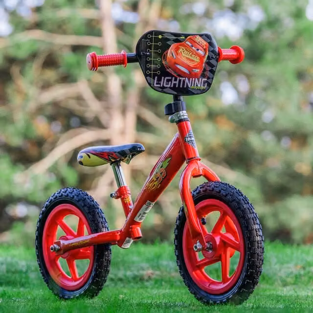 Huffy Disney Cars 12-inch Childrens Height Adjustable Balance Bike in Red and Black