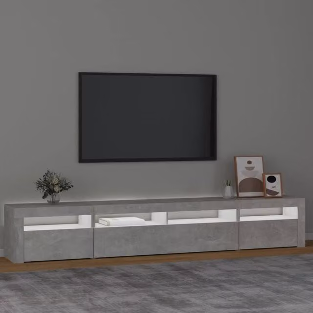 Berkfield Home Modern TV Cabinet with LED Lights in Concrete Grey, W: 240 cm, D: 35 cm, H: 40 cm – 1