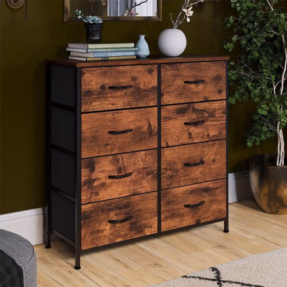 Kelvenix Rustic Brown Fabric 8 Drawer Chest of Drawers – 5