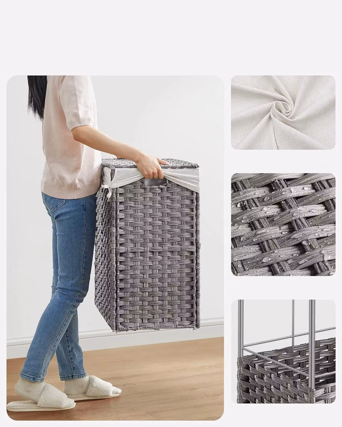 SONGMICS 3-Compartment Rolling Laundry Hamper with Wheels and Handles in Grey – 3