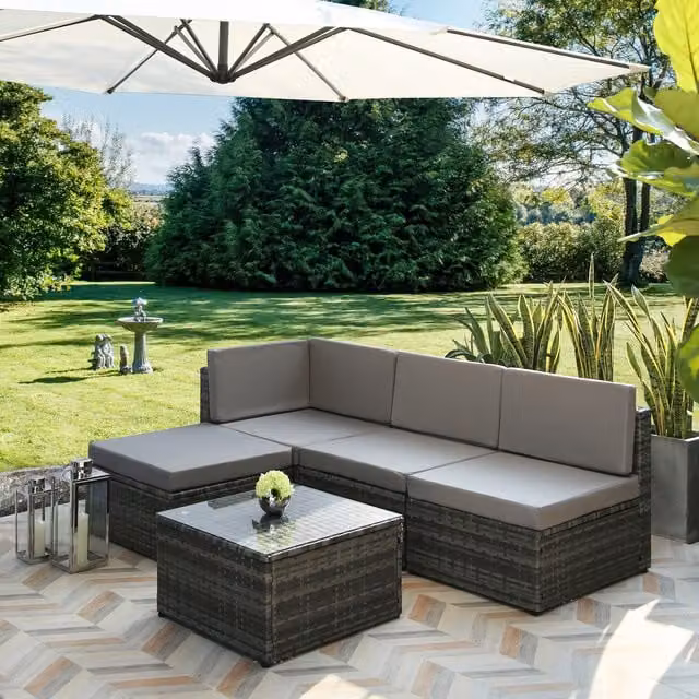 Home Garden Direct Sorrento Garden Corner Sofa Set in Grey with UV-Resistant Upholstered Cushions
