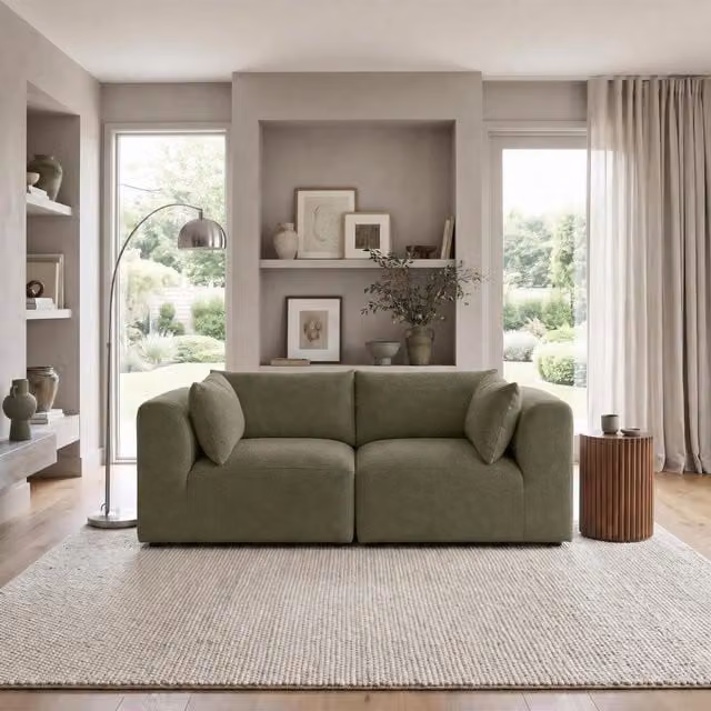 Furniturebox UK Drift 2 Seater Modular Sofa in Green Boucle Fabric