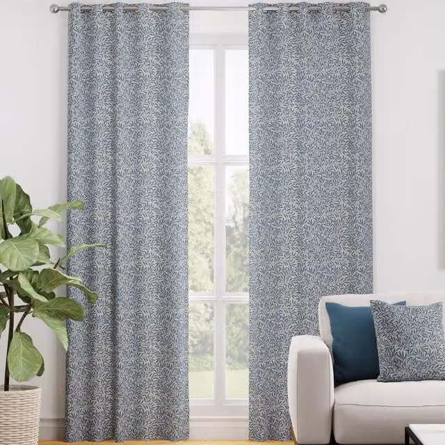 Terrys Heritage Salix Made to Measure Blackout Floral Eyelet Curtain Panel in Blue