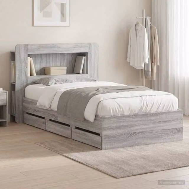 Berkfield Home Modern Bed Frame with Storage Drawers in Grey Sonoma, Engineered Wood, W: 75 cm, L: 190 cm