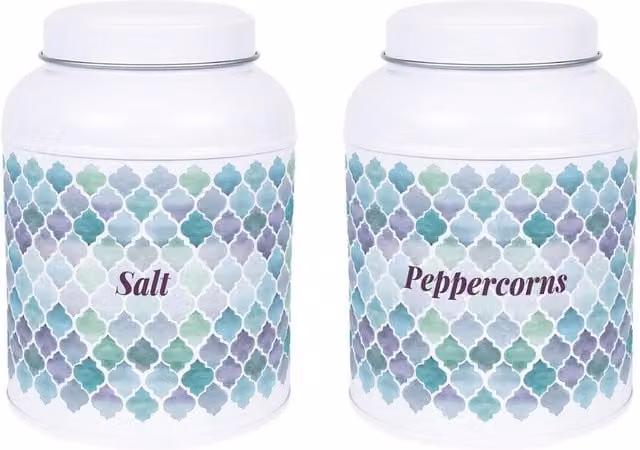 Purely Home Arabesque Tile Mixed Herbs Canister with Domed Lid, White and Multicolour, 220g