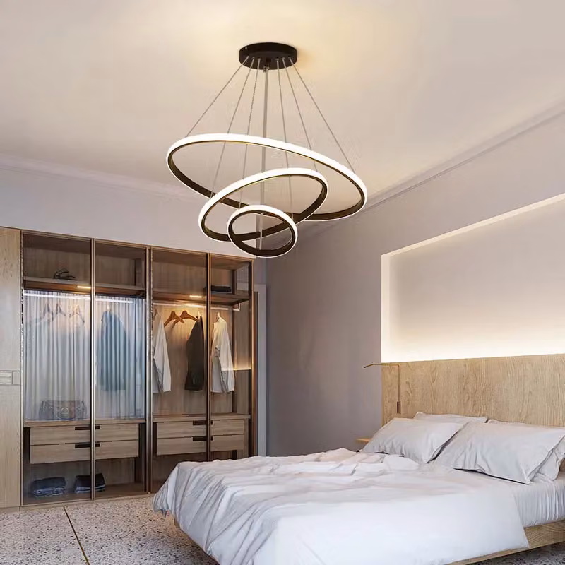 COMELY Modern 3 Ring LED Pendant Ceiling Light, Adjustable Black Metal Chandelier – 4