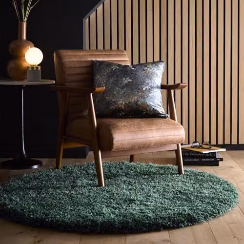 e-Rugs Chicago Contemporary Plain Thick Soft Deep Pile Shaggy Round Rug, Forest Green, Diameter: 133 cm – 2