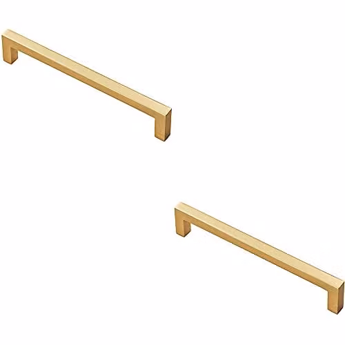 Loops 2 Pack Square Block Bar Pull Handles in Brushed Satin Brass, 170 x 10 mm with 160 mm Fixing Centres