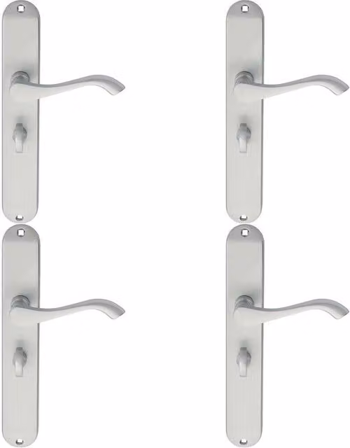 Loops 4 Pair Curved Handles with Long Slim Bathroom Backplate in Satin Chrome, 241 x 40 mm