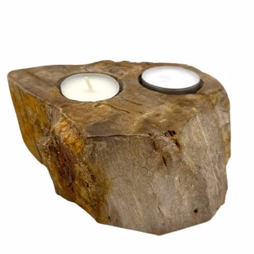 KDMD Double Petrified Wood Tealight Holder in Brown