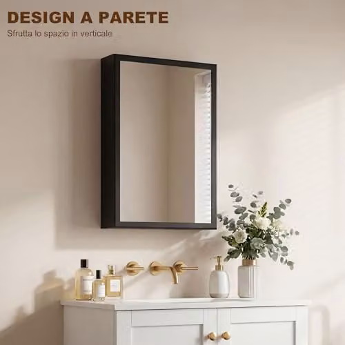 Kleankin Wall Mounted Black Bathroom Cabinet with Mirror and Internal Shelves, W/D/H: 40 x 12 x 60 cm – 7
