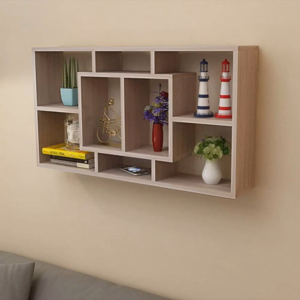 Berkfield Home Floating Wall Display Shelf with 8 Cube Compartments in Brown Oak Colour – 2