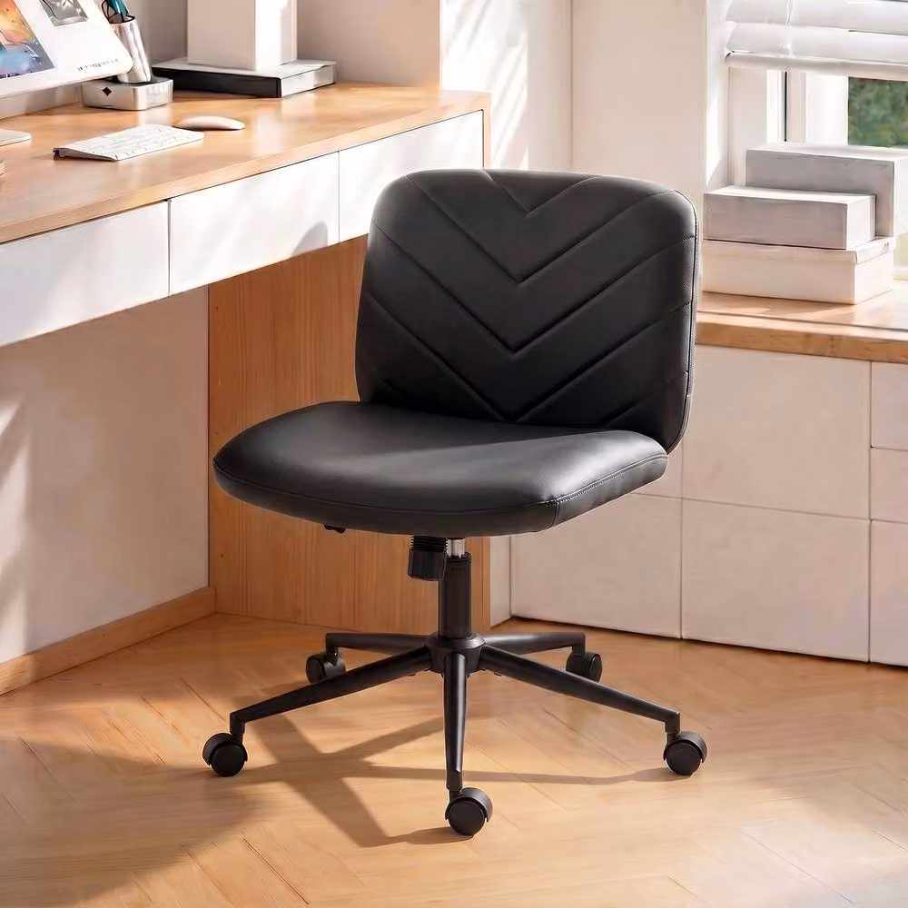 HOMCOM Black Synthetic Leather Criss Cross Legged Swivel Office Chair for Home and Task Use – 2