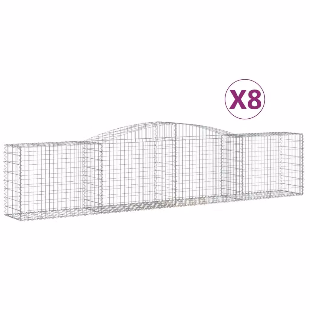 Berkfield Home Arched Gabion Baskets, 8 Piece, Silver Galvanised Steel, W: 400 cm, D: 50 cm, H: 80-100 cm – 2