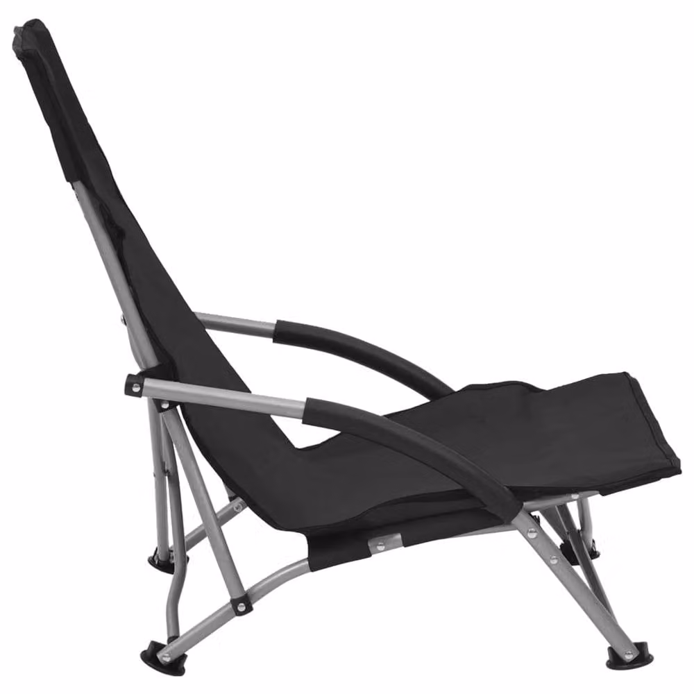 Berkfield Home Set of 2 Folding Beach Chairs with Armrests in Black Fabric – 4