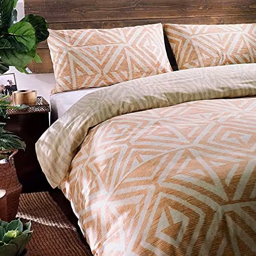 furn. Tanza Global Geometric Reversible Duvet Cover Set in Terracotta, Single (90 x 200 cm) – 3