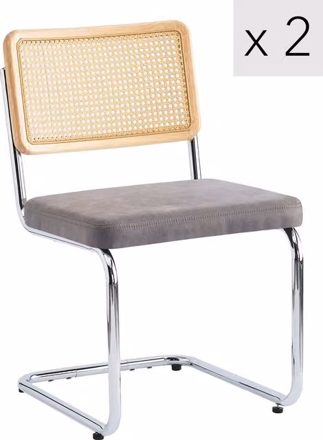 Nordlys Set of 2 Industrial Black Metal and Rattan Dining Chairs with Cantilever Base – 1