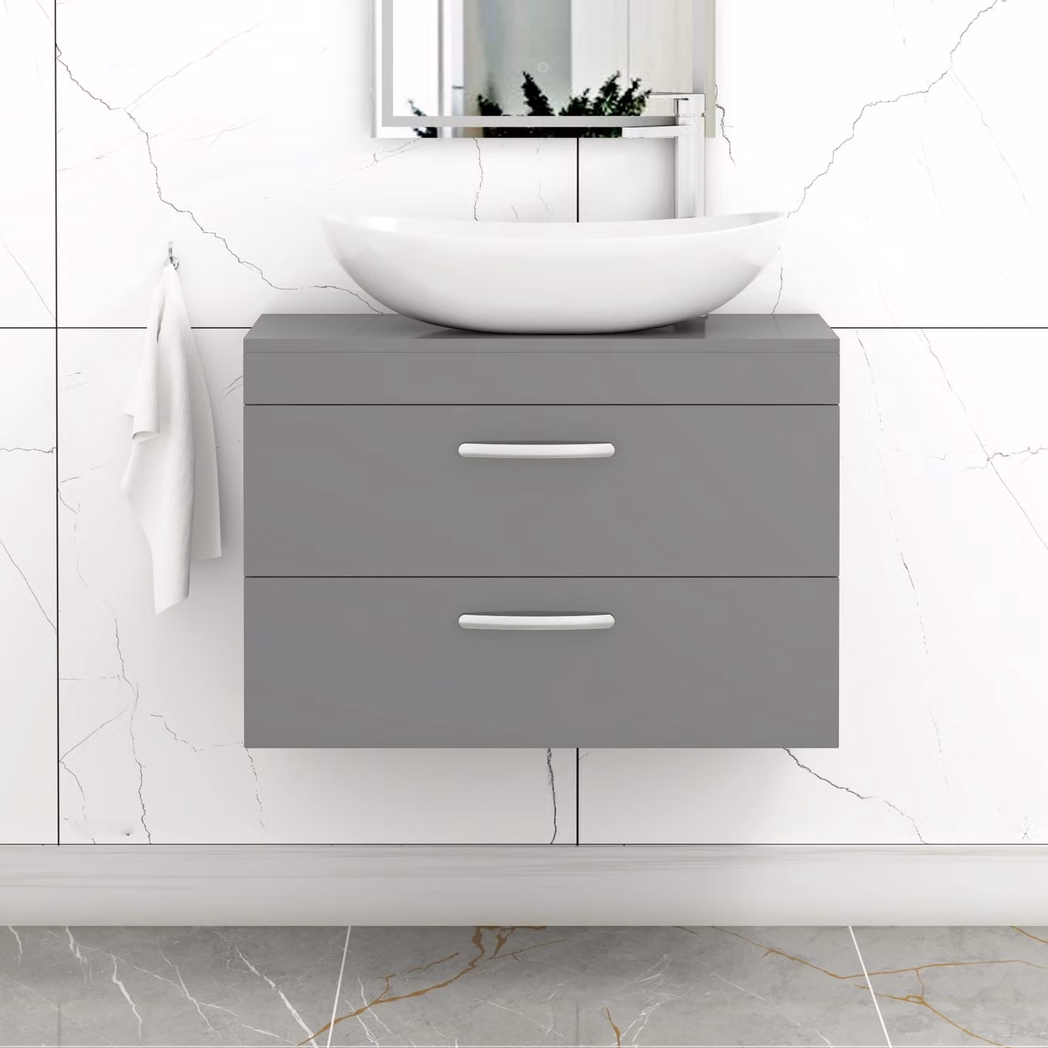 Cesar Turin 800mm Wall Hung Vanity Unit with 2 Drawers and Countertop Basin in Indigo Grey Gloss
