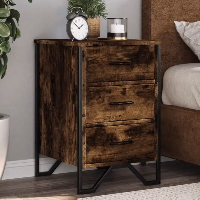 Berkfield Home Smoked Oak Bedside Cabinet in Brown, W/D/H: 40 x 41 x 60 cm – 1