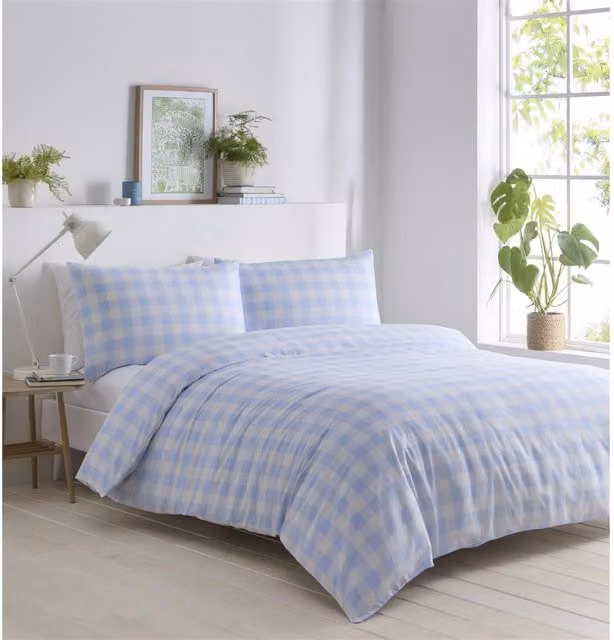 Rapport Blue Gingham Duvet Cover Set, Single, 90 x 200 cm