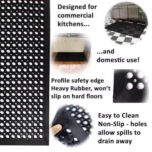 Actiasmat Heavy Duty Industrial Rubber Floor Mat with Drainage Holes, Black, W: 150 cm, D: 150 cm, H: 8 cm – 9