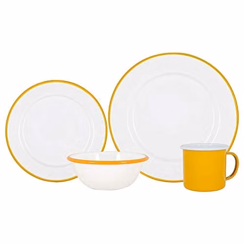 Argon Tableware 16-Piece Yellow and White Enamel Dinner Set – 1