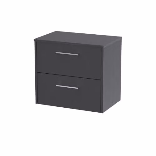 Balterley Wall Hung Bathroom Vanity Unit with 2 Soft Close Drawers and Graphite Grey Worktop, W: 60.5 cm, D: 39.0 cm, H: 56.1 cm