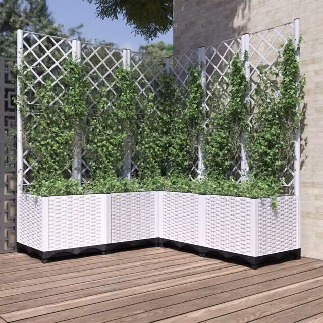 Berkfield Home Garden Planter with Trellis in White, W/D/H: 120 x 120 x 136 cm