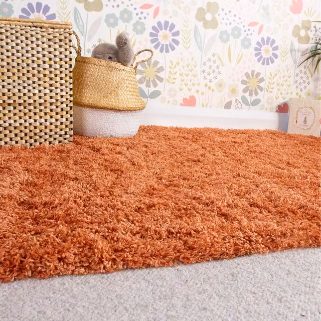 The Rug House Super Soft Shaggy Living Area Rug in Orange, W: 150 cm, D: 80 cm