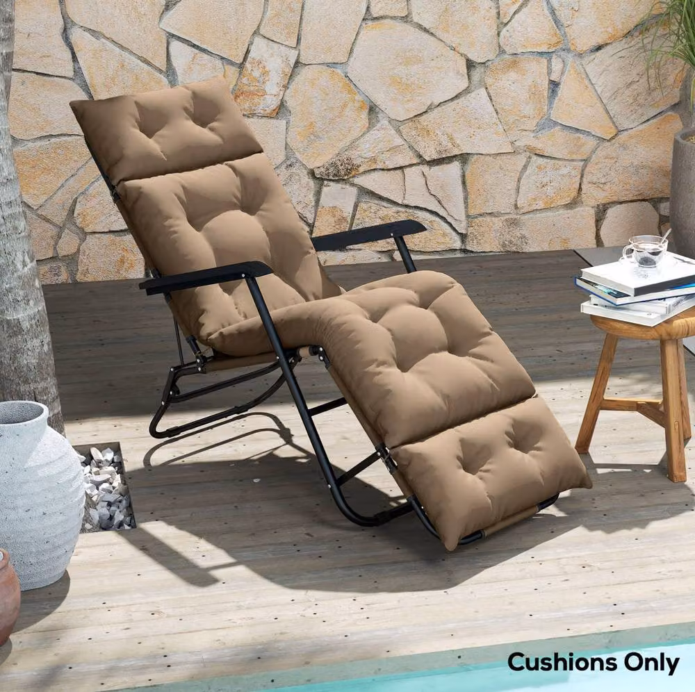 STILVORA Beige Water-Repellent Polyester Sun Lounger Cushion with Ties W: 190 cm, D: 56 cm – 3