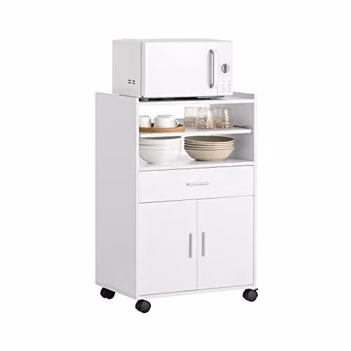 SoBuy Mobile Kitchen Trolley and Microwave Stand in White with Castors, W/D/H: 59 x 40 x 92 cm – 2