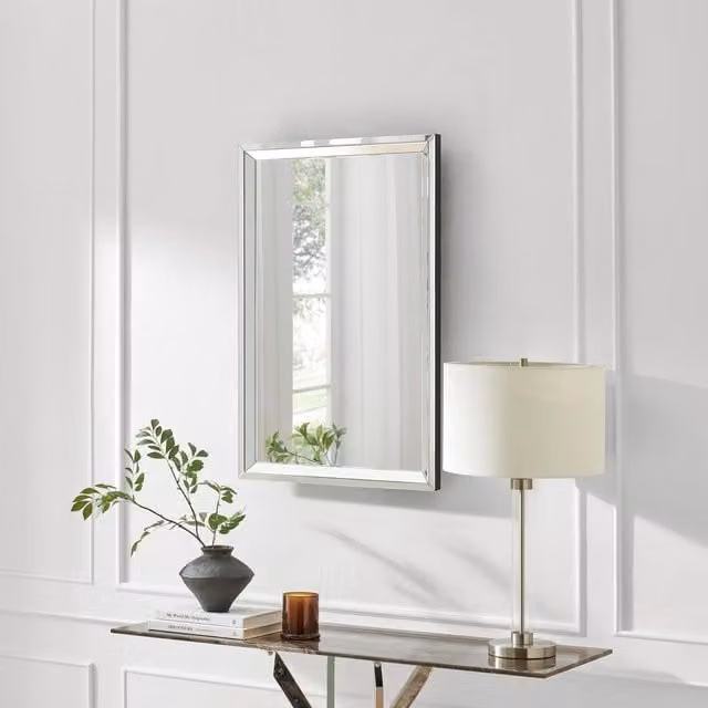 FurnitureboxUK Roux Art Deco Large Rectangular Wall Mirror, Silver, W: 90 cm, H: 90 cm, D: 1 cm