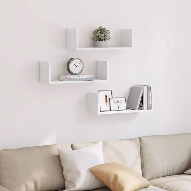 Berkfield Home Set of 3 Durable White Wall Mounted Shelves, W: 58 cm, D: 18 cm, H: 18 cm