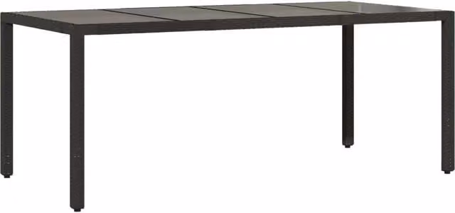 Berkfield Home Rectangular Garden Table with Glass Top in Black, W/D/H: 190 x 90 x 75 cm