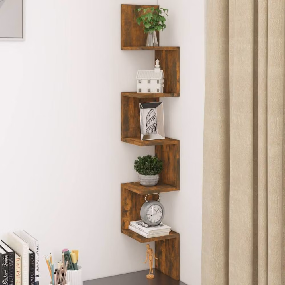 Berkfield Home Wall Mounted Corner Shelf in Smoked Oak Brown, W/D/H: 20 x 20 x 127.5 cm – 2