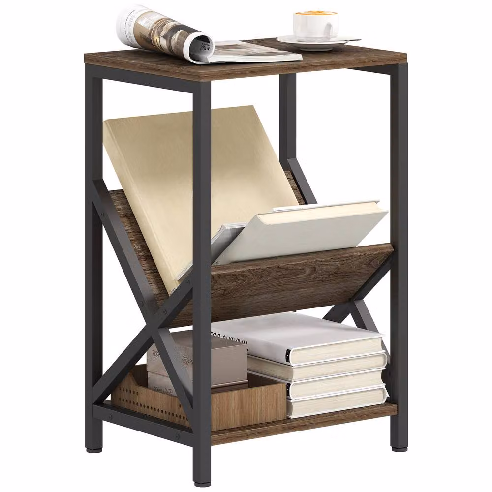 HOMCOM Narrow Side Table with 3-Tier Storage in Brown and Black, W: 40 cm, D: 30 cm, H: 40 cm – 2