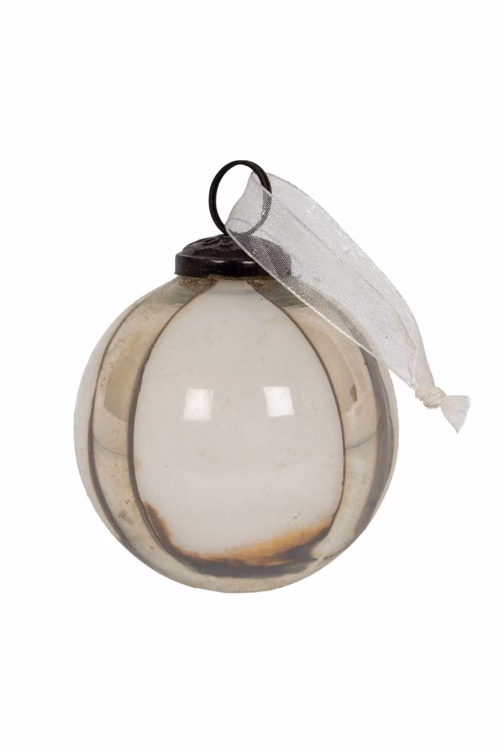 KDMD Set of 6 Modern Abstract Glass Christmas Baubles in White and Brown – 2