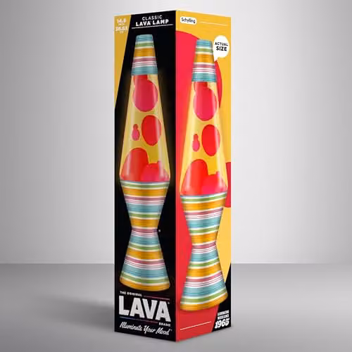 Lava Lite Retro Motion Lamp with Red Wax and Yellow Liquid, Multicolour Glass and Aluminium Tabletop Decor – 5