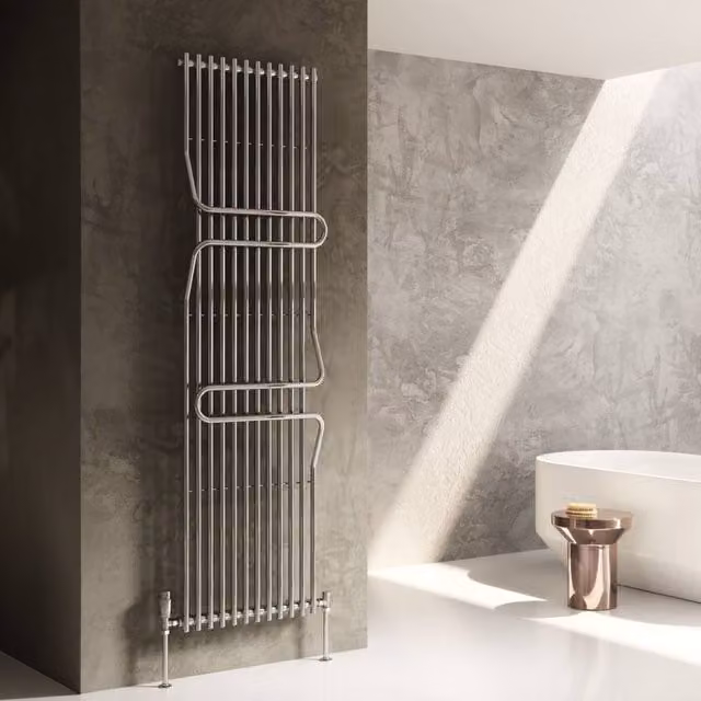 Bathroom Kingdom Aletta Chrome Designer Square Heated Towel Rail, Silver, H: 180 cm, W: 50 cm