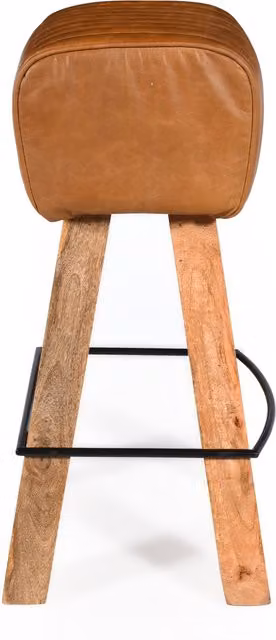 Elm Home And Garden Industrial Bar Stool with Mango Wood and Brown Leather Seat