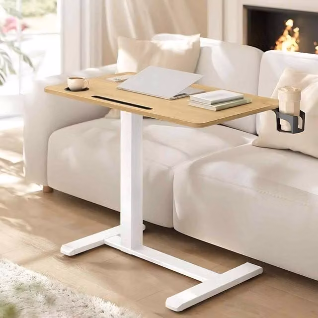 The Bazaarist Adjustable Height Mobile Overbed Desk with Castors in Light Oak