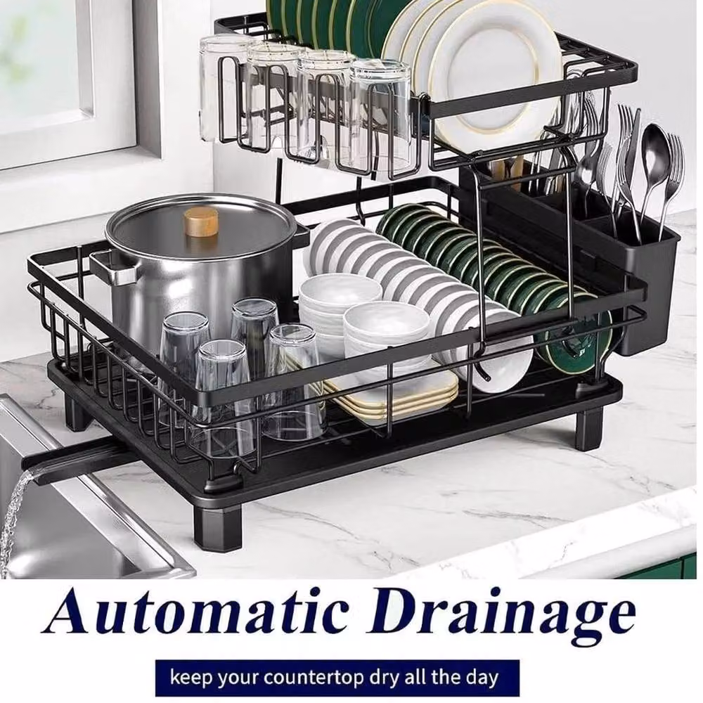 PAWNORA 2 Tier Stainless Steel Dish Drainer Rack in Black – 4