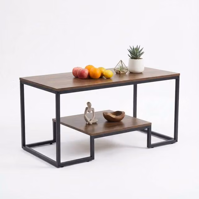Alivio Modern Rectangular Coffee Table with Wood and Metal Frame in Brown