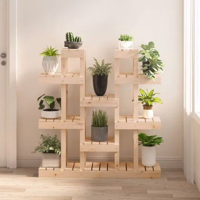 Berkfield Home Rustic Solid Wood Pine Plant Stand, Brown, W: 104.5 cm, D: 25 cm, H: 109.5 cm – 1